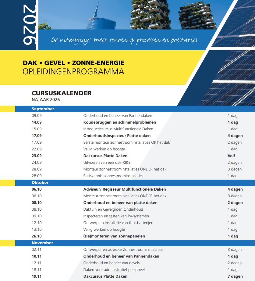 Cursuskalender 2026-2 BDA Dak en Gevelopleidingen B.V.
