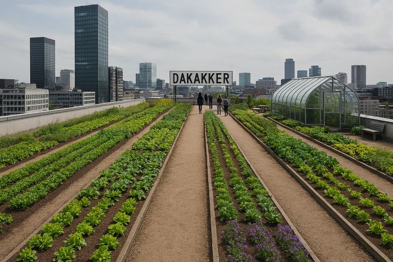 AI illustratie van een dakakker, een akker op hoogte