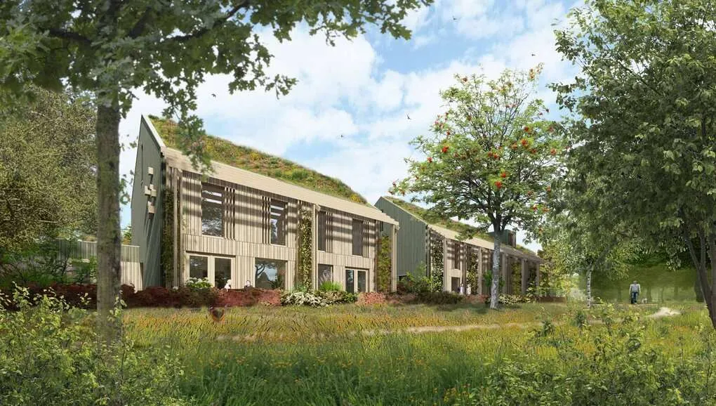 Hellend groendak voor 77 woningen